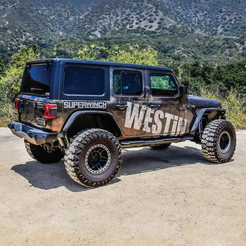 Westin 18-23 Jeep Wrangler JL Unlimited 4dr Rock Slider - Textured Black - Installation View