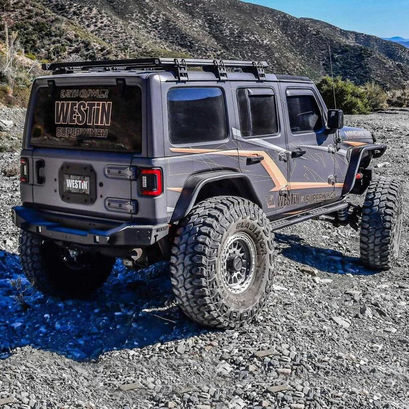 Westin 18-25 Jeep Wrangler JL XTS Rear Bumper - Textured Black - Installation View