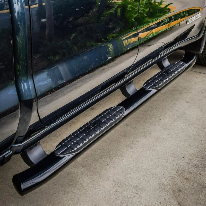 Westin 19-20 Chevrolet Silverado/GMC Sierra 1500 Double Cab PRO TRAXX 5 Oval Nerf Step Bars - Black - Back View