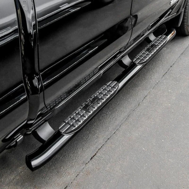 Westin 19-20 Chevrolet/GMC Silverado/Sierra 1500 Double Cab PRO TRAXX 4 Oval Nerf Step Bars - Black - Side View