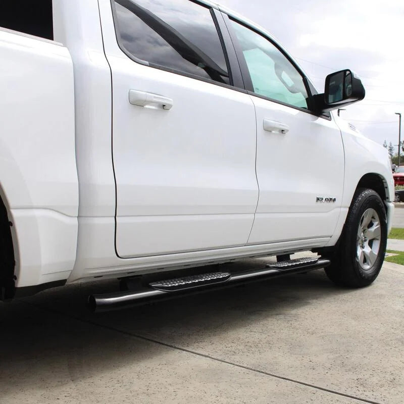 Westin 19-20 Ram 1500 Quad Cab (Excludes Ram 1500 Classic) PRO TRAXX 4 Oval Nerf Step Bars - Black - Installation View