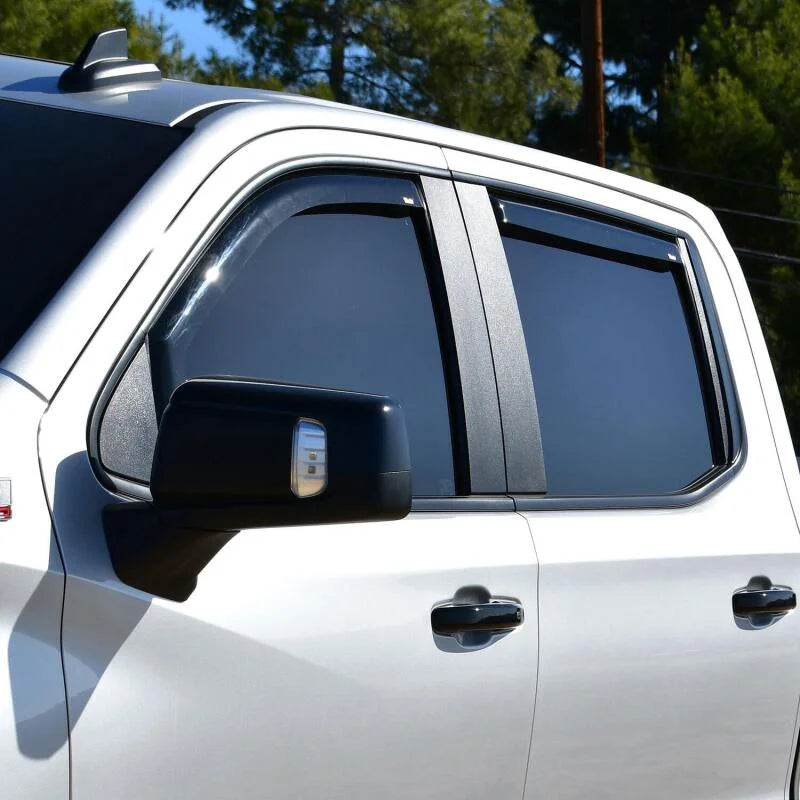 Westin 19-21 Chevy Silverado Crew Cab Pickup In-Channel Wind Deflector 4pc - Smoke - Back View