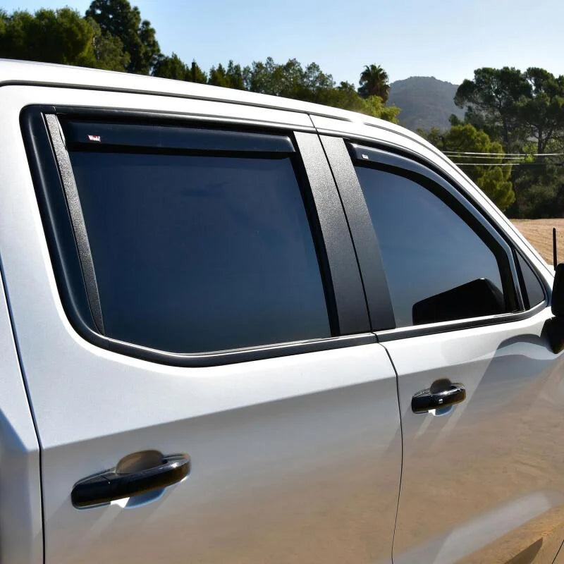 Westin 19-21 Chevy Silverado Crew Cab Pickup In-Channel Wind Deflector 4pc - Smoke - Installation View