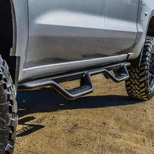 Load image into Gallery viewer, Westin 19-22 Chevrolet Silverado / GMC Sierra Crew Cab Outlaw Nerf Step Bars - Installation View
