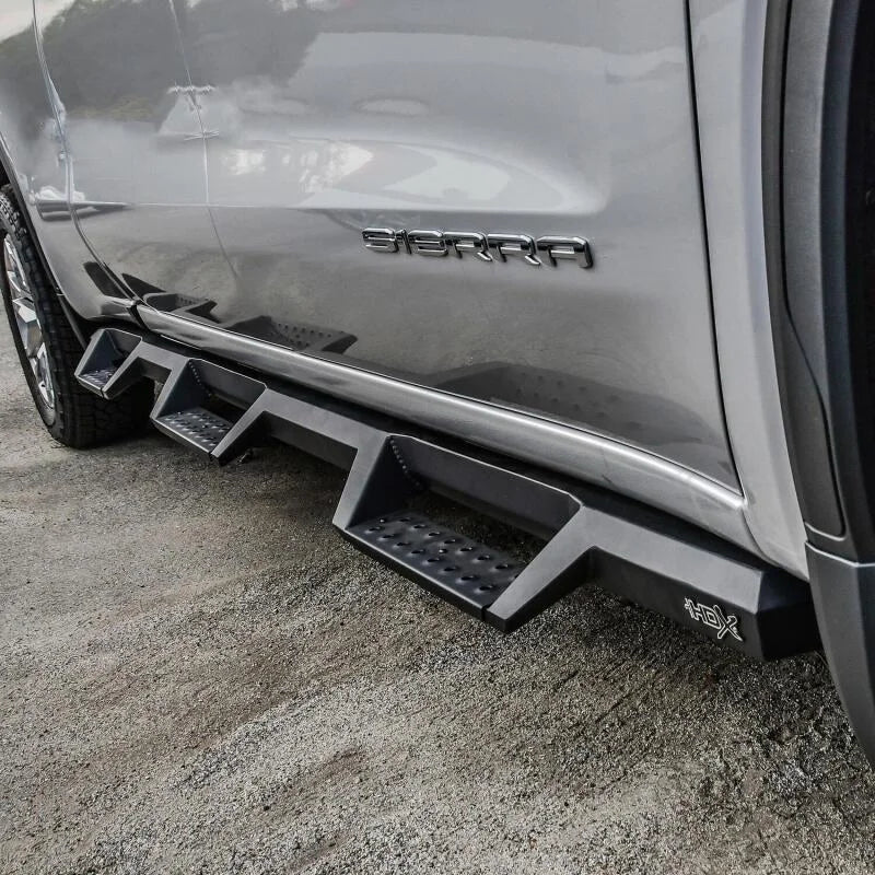Westin 19-22 GMC Sierra 1500 CC 6.5ft Bed (Excl. 2019 Ltd/LD) HDX Drop W2W Nerf Step Bars - Tex. Blk - Back View