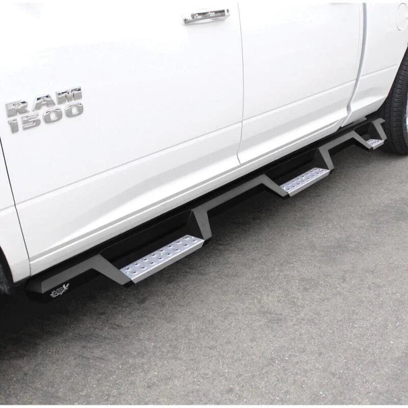 Westin 19-23 1500 Classic CC / 10-23 2500/3500 CC 6.5ft. HDX SS Drop W2W Nerf Step Bars - Tex. Blk - Back View