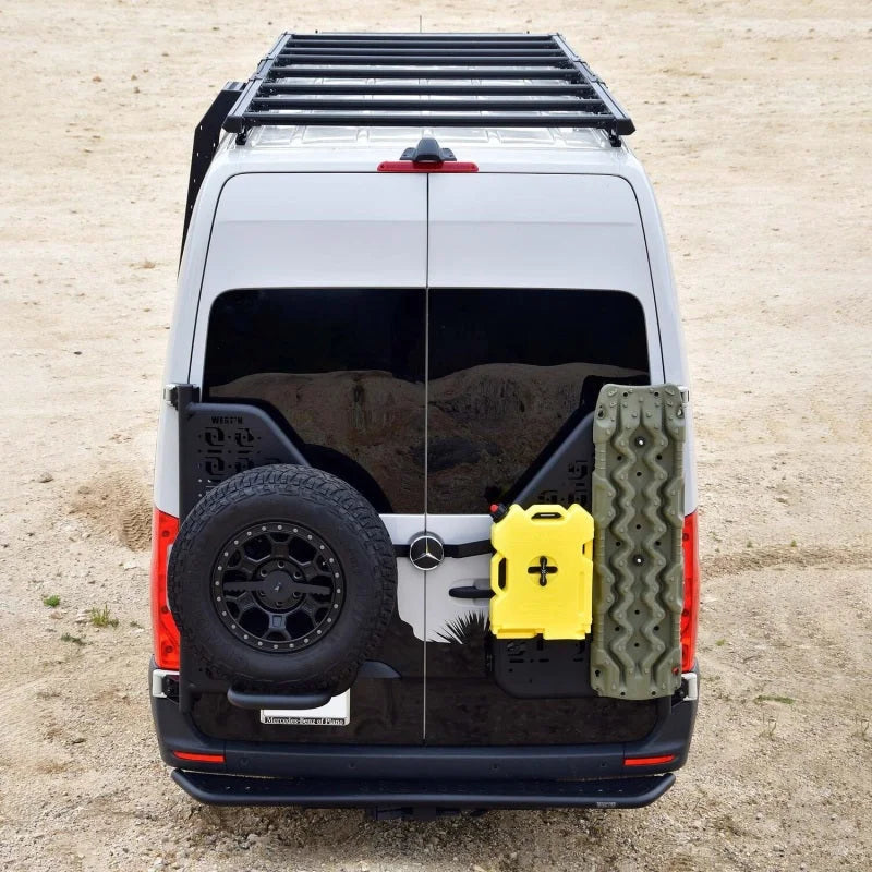 Westin 19-23 Mercedes-Benz Sprinter 144in WB/High Roof Mesa Roof Rack - Textured Black - Back View