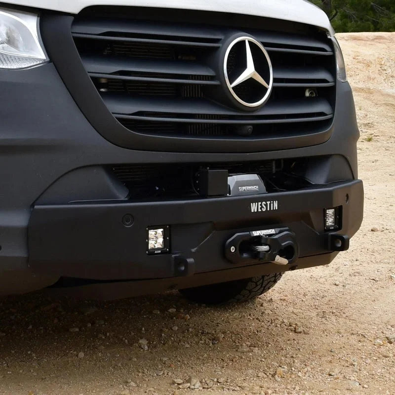 Westin 19-23 Mercedes-Benz Sprinter Pro-Series Mid Width Front Bumper - Textured Black - Installation View