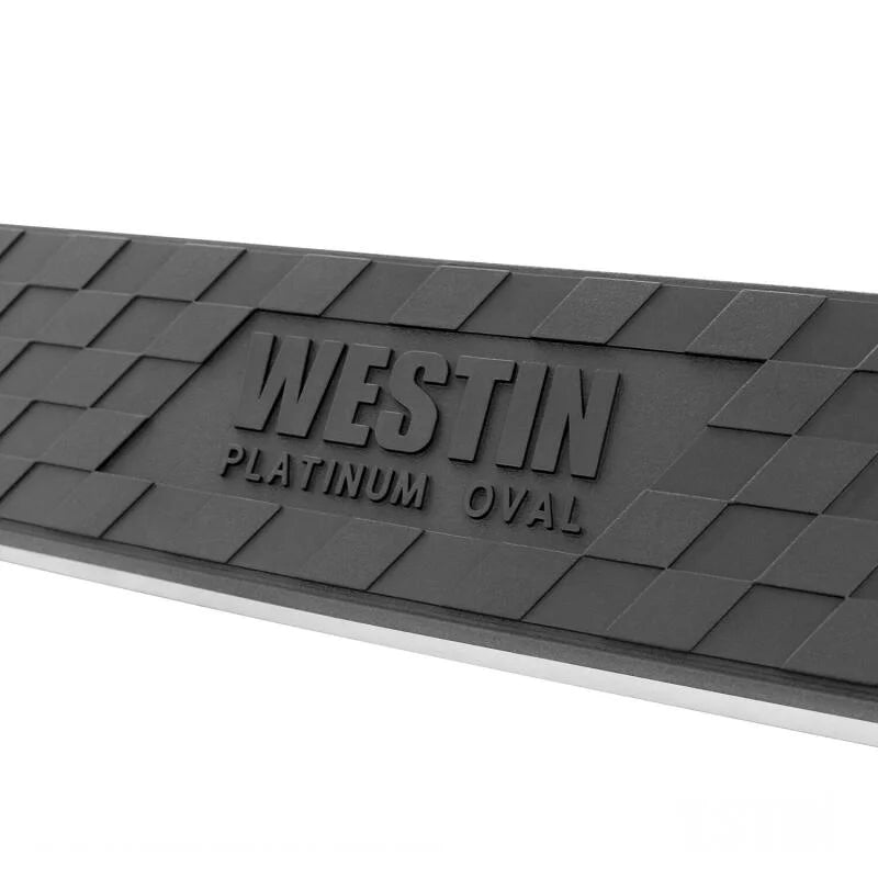 Westin 1999-2016 Ford F-250/350/450/550HD 4Dr Super Cab Platinum 4 Oval Nerf Step Bars - Black - Installation View
