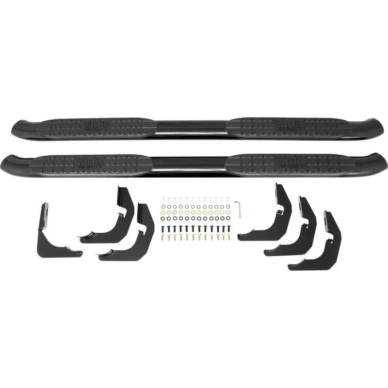 Westin 2014-2018 Chevrolet/GMC Silverado Sierra 1500 Dbl Cab PRO TRAXX 4 Oval Nerf Step Bars - Black - Back View