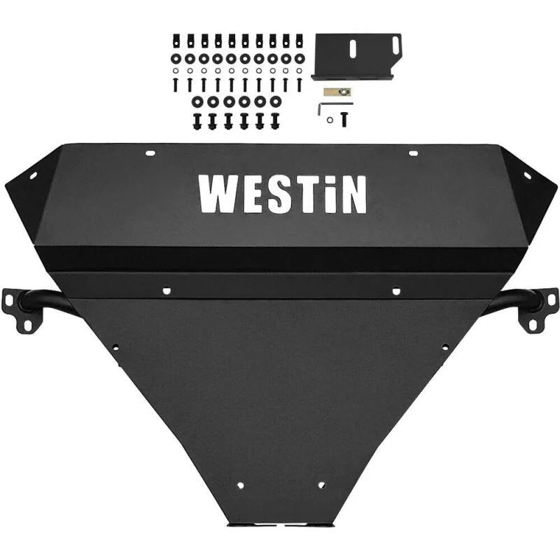 Westin 2014-2018 Chevy Silverado 1500 Outlaw Bumper Skid Plate - Textured Black - Installation View