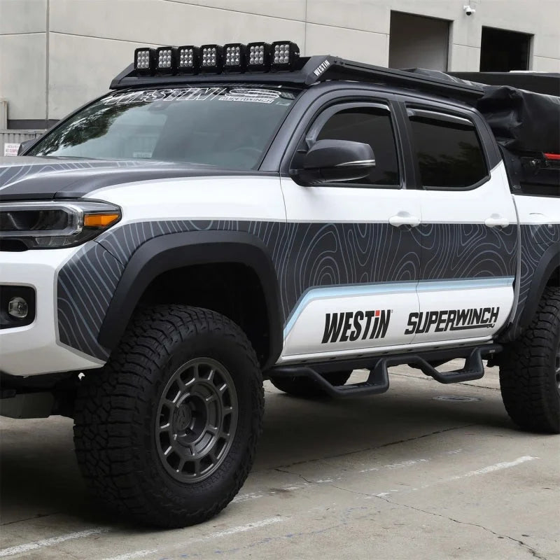 Westin 2016-2018 Toyota Tacoma Double Cab 4dr Wade In-Channel Wind Deflector 4pc - Smoke - Back View