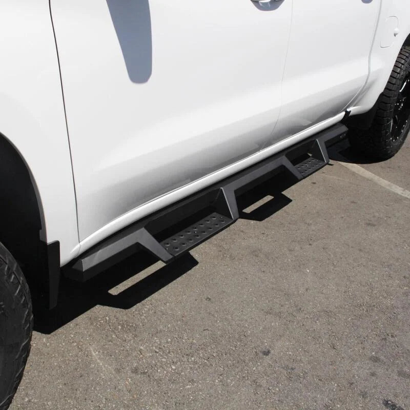Westin 2019 Chevrolet Silverado / GMC Sierra 1500 Crew Cab Drop Nerf Step Bars - Textured Black - Installation View