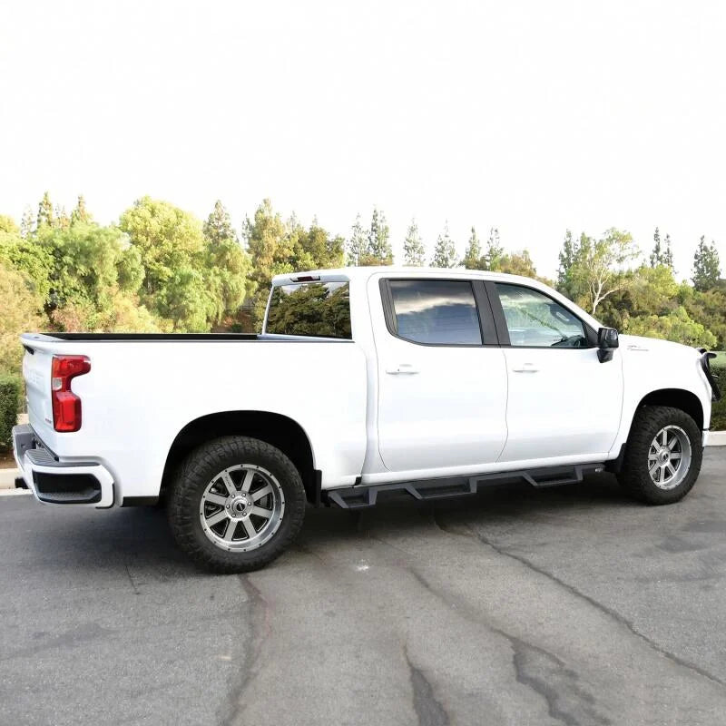 Westin 2019 Chevrolet Silverado/Sierra 1500 (5.5ft) Drop Wheel to Wheel Nerf Step Bars - Txt Black - Back View