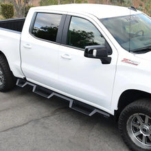 Load image into Gallery viewer, Westin 2019 Chevrolet Silverado/Sierra 1500 (5.5ft) Drop Wheel to Wheel Nerf Step Bars - Txt Black - Installation View