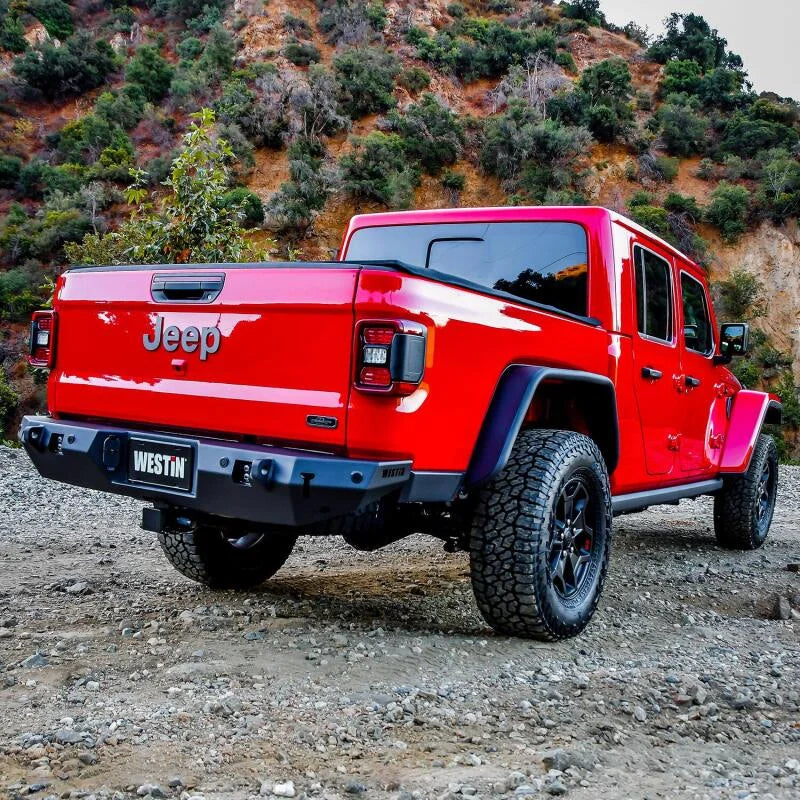 Westin 2020 Jeep Gladiator w/Sensors WJ2 Rear Bumper w/Sensor - Textured Black - Side View