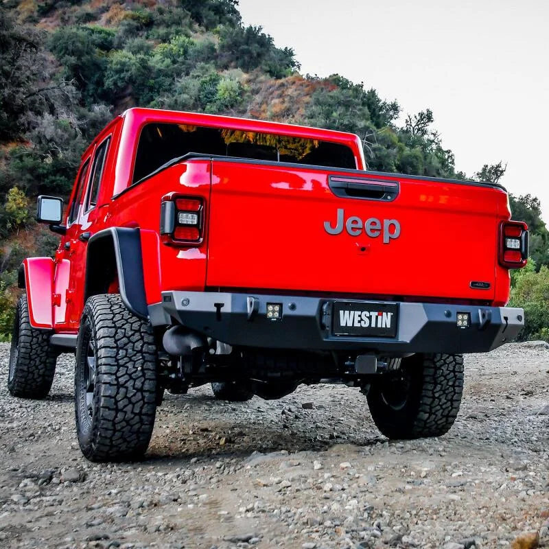 Westin 2020 Jeep Gladiator w/Sensors WJ2 Rear Bumper w/Sensor - Textured Black - Installation View