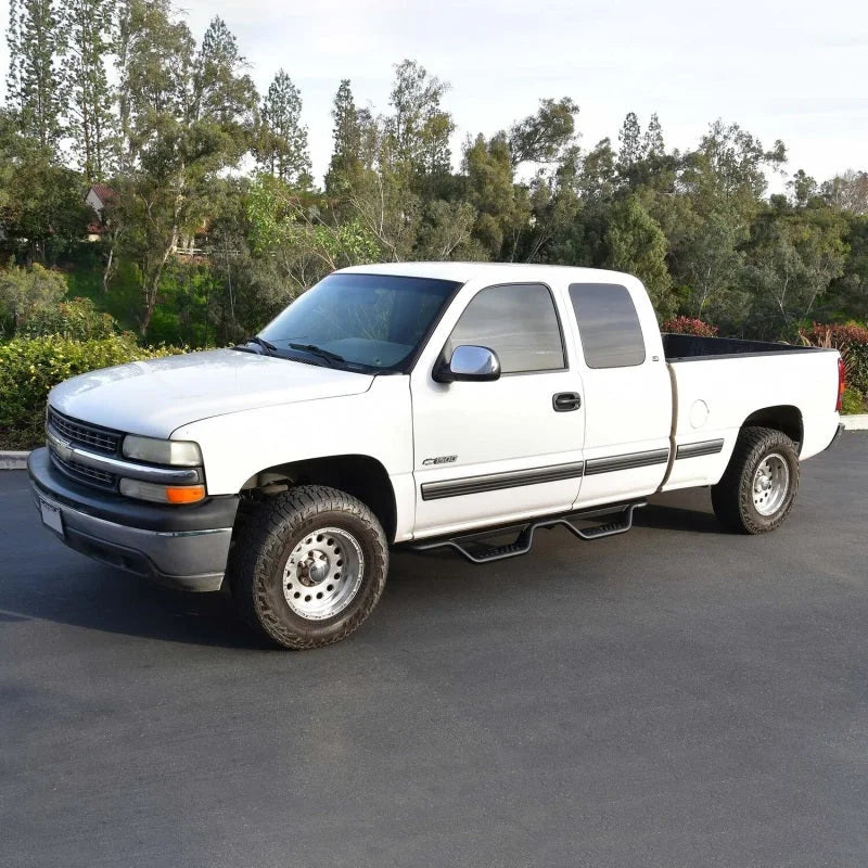 Westin 99-13 Chevrolet Silverado 1500 (Ext. Cab) Outlaw Drop Nerf Step Bars - Textured Black - Back View