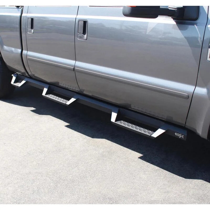 Westin 99-16 Ford F-250/350/450/550 CC (6.75ft Bed) HDX Drop Whl to Whl Nerf Step Bars - Text Blk - Side View