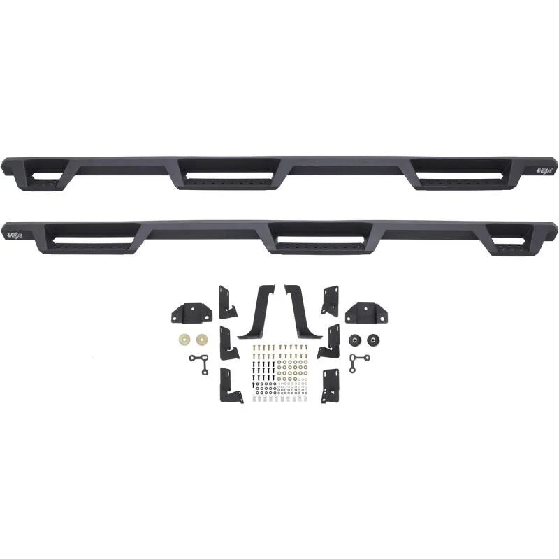 Westin 99-16 Ford F-250/350/450/550 CC (6.75ft Bed) HDX Drop Whl to Whl Nerf Step Bars - Text Blk - Installation View