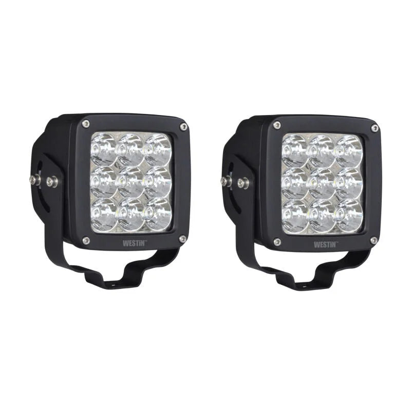 Westin Axis LED Auxiliary Light 4.5 inch x 4.5 inch Square Spot w/3W Osram (Set of 2) - Black - Side View
