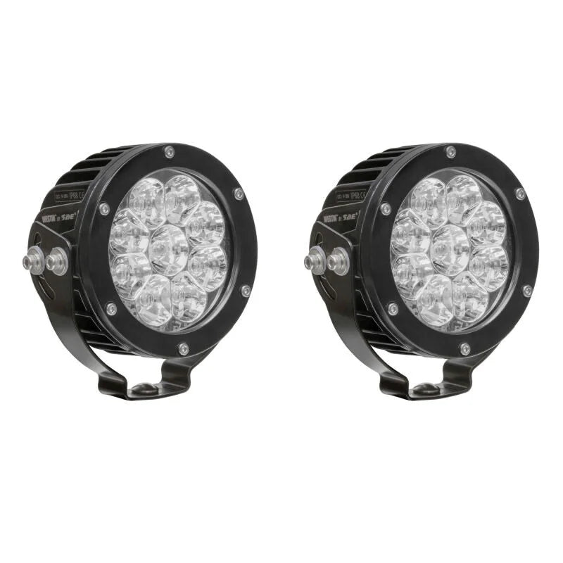 Westin Axis LED Auxiliary Light 4.75 inch Round Flood w/3W Osram (Set of 2) - Black - Side View