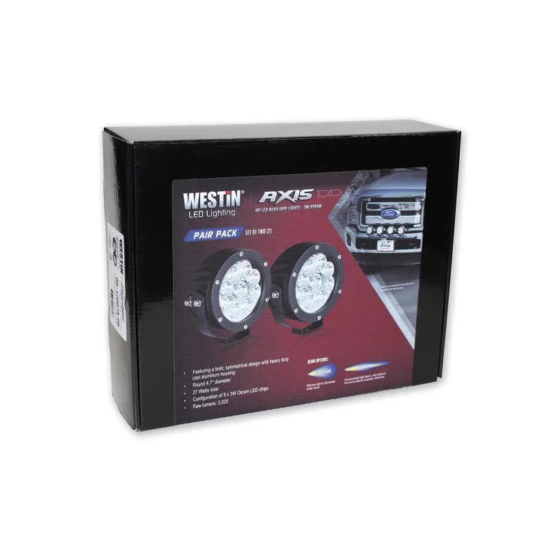 Westin Axis LED Auxiliary Light 4.75 inch Round Flood w/3W Osram (Set of 2) - Black - Detail View