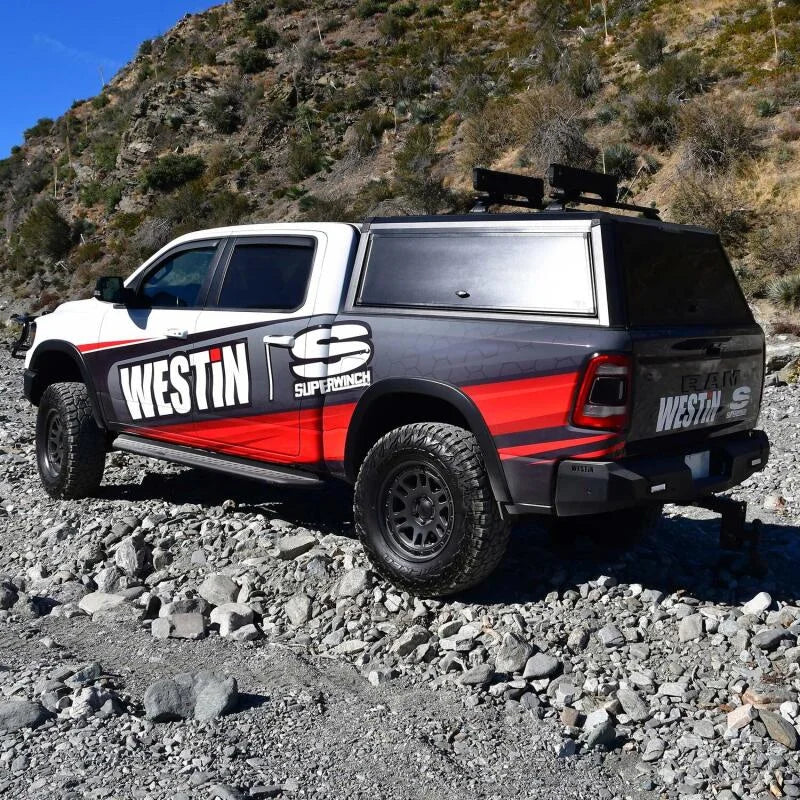 Westin EXP Truck Cap COMPLETE KIT A + BS (19-25 RAM 1500 5.7ft. Bed Excl. Classic) - Black - Installation View