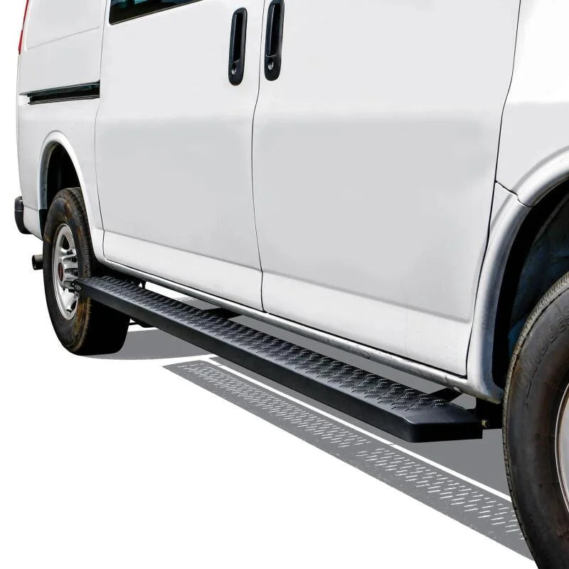 Westin Ford Transit Van 150/250/350 (46in Driver & 97in. Pass) Grate Steps Running Boards - Tex. Blk - Side View
