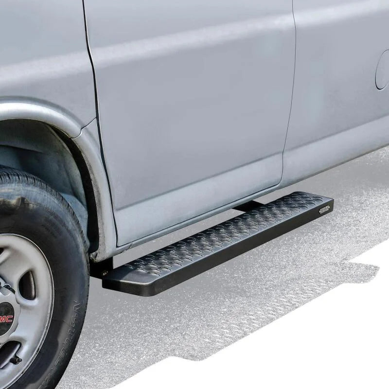 Westin Ford Transit Van 150/250/350 (46in Driver & 97in. Pass) Grate Steps Running Boards - Tex. Blk - Installation View