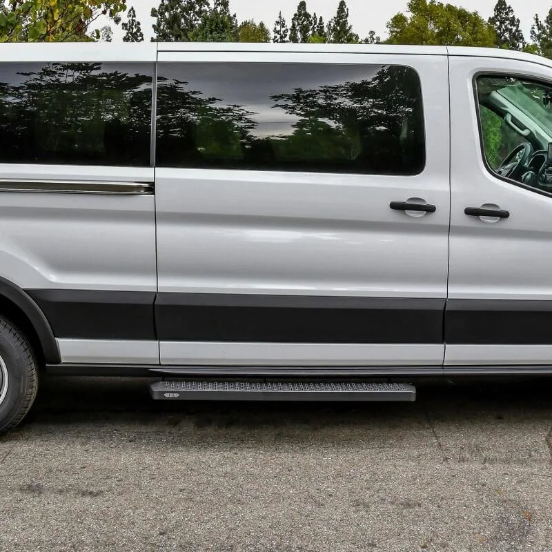 Westin Ford Transit Van 150/250/350 (Single 54in Pass Door) Grate Steps Running Boards - Tex. Blk - Side View