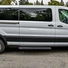 Load image into Gallery viewer, Westin Ford Transit Van 150/250/350 (Single 54in Pass Door) Grate Steps Running Boards - Tex. Blk - Side View