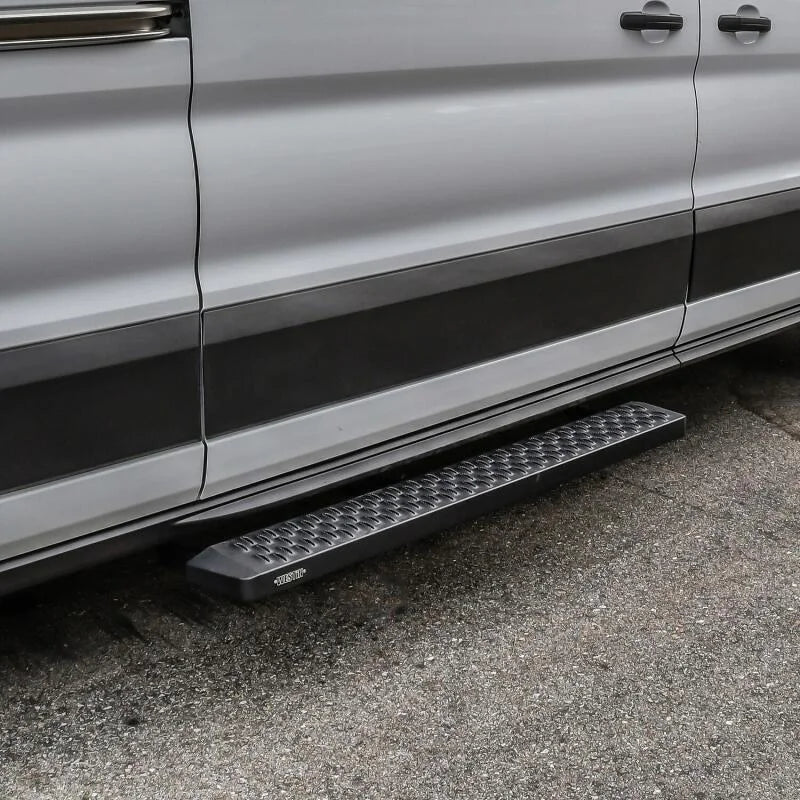 Westin Ford Transit Van 150/250/350 (Single 54in Pass Door) Grate Steps Running Boards - Tex. Blk - Back View