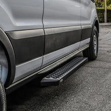Load image into Gallery viewer, Westin Ford Transit Van 150/250/350 (Single 54in Pass Door) Grate Steps Running Boards - Tex. Blk - Installation View