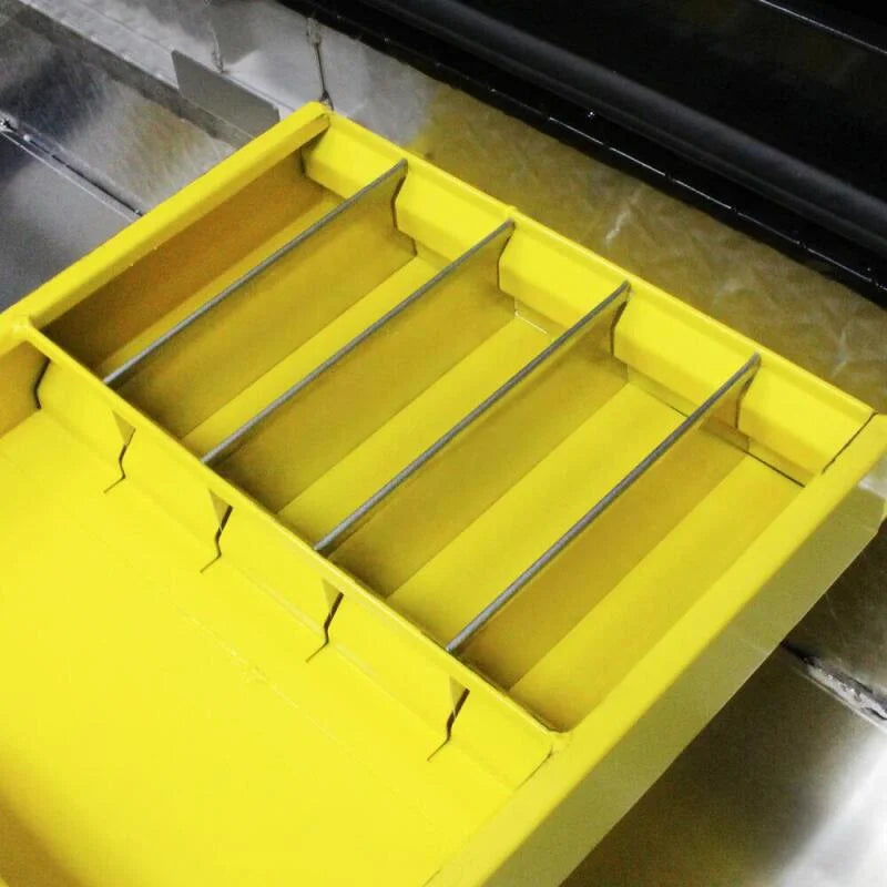 Westin/Brute 19inL x 3.5inH x 15inW Tray w/ 4 Silver Dividers - Yellow - Side View