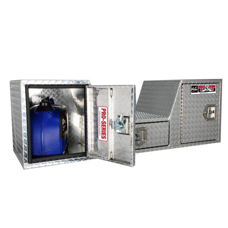 Westin/Brute V Shape Goose Neck 5th Wheel 57in Tailgate Box 1 Drawer/2 Swing Doors - Aluminum - Back View