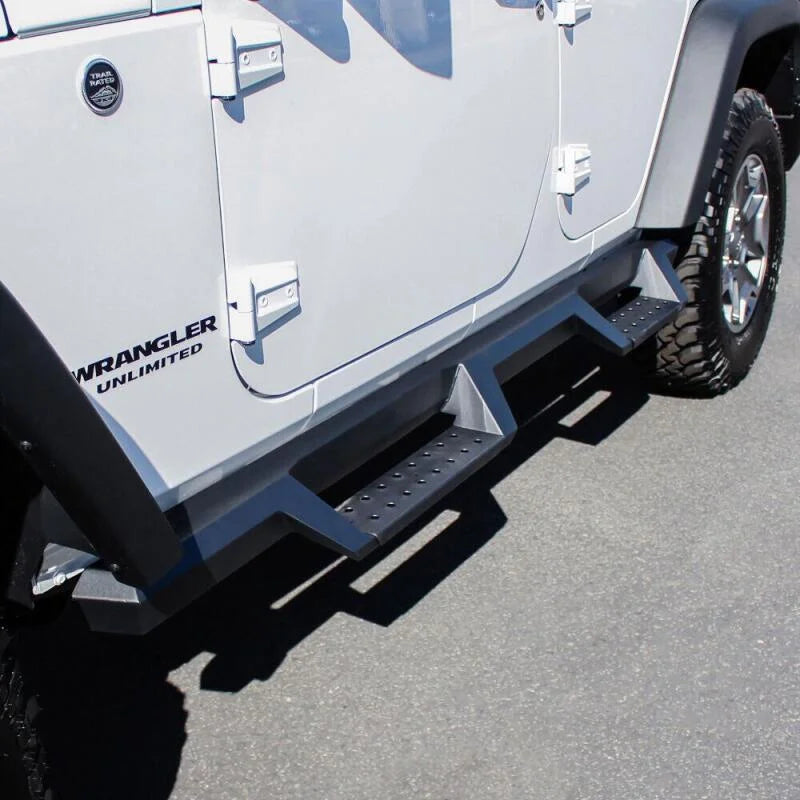 Westin/HDX 07-17 Jeep Wrangler Unlimited Drop Nerf Step Bars - Textured Black - Side View