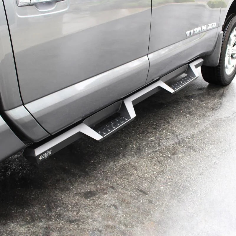 Westin/HDX 16-18 Nissan Titan XD Crew / 17-18 Titan Crew Cab Drop Nerf Step Bars - Textured Black - Side View