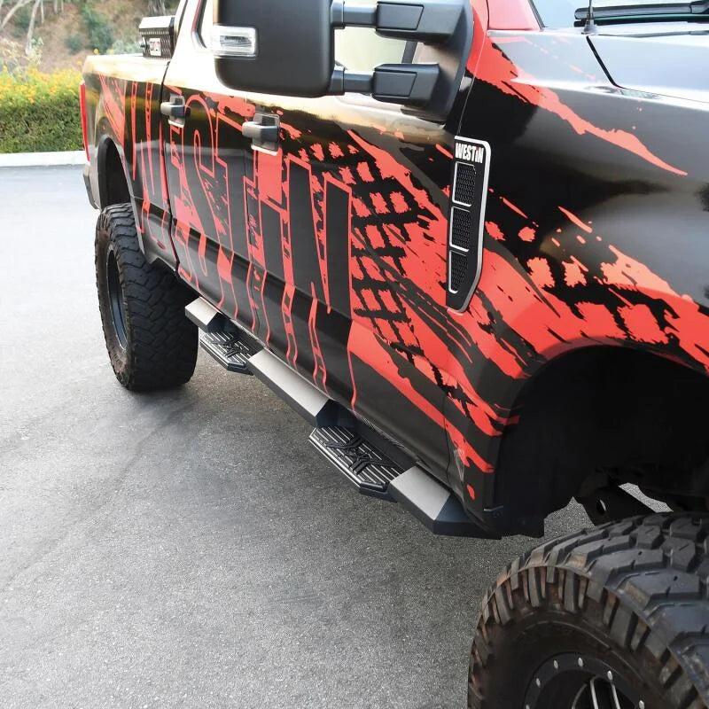 Westin/HDX 17-18 Ford F-150 SuperCrew Xtreme Nerf Step Bars - Textured Black - Installation View
