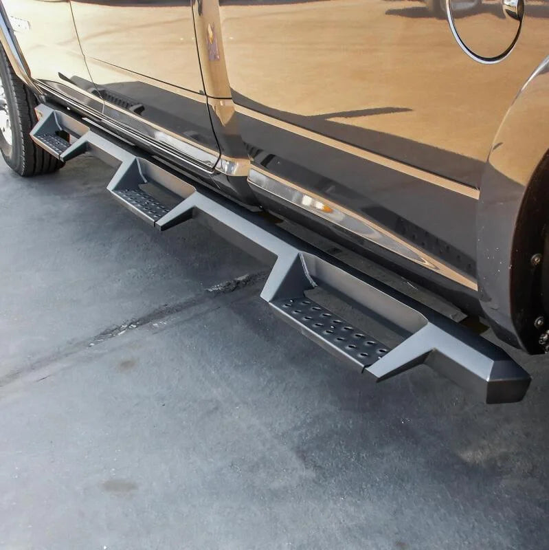 Westin/HDX 19-20 Ram 2500/3500 Crew Cab (8ft Bed) Drop Wheel to Wheel Nerf Step Bars - Txt Black - Side View