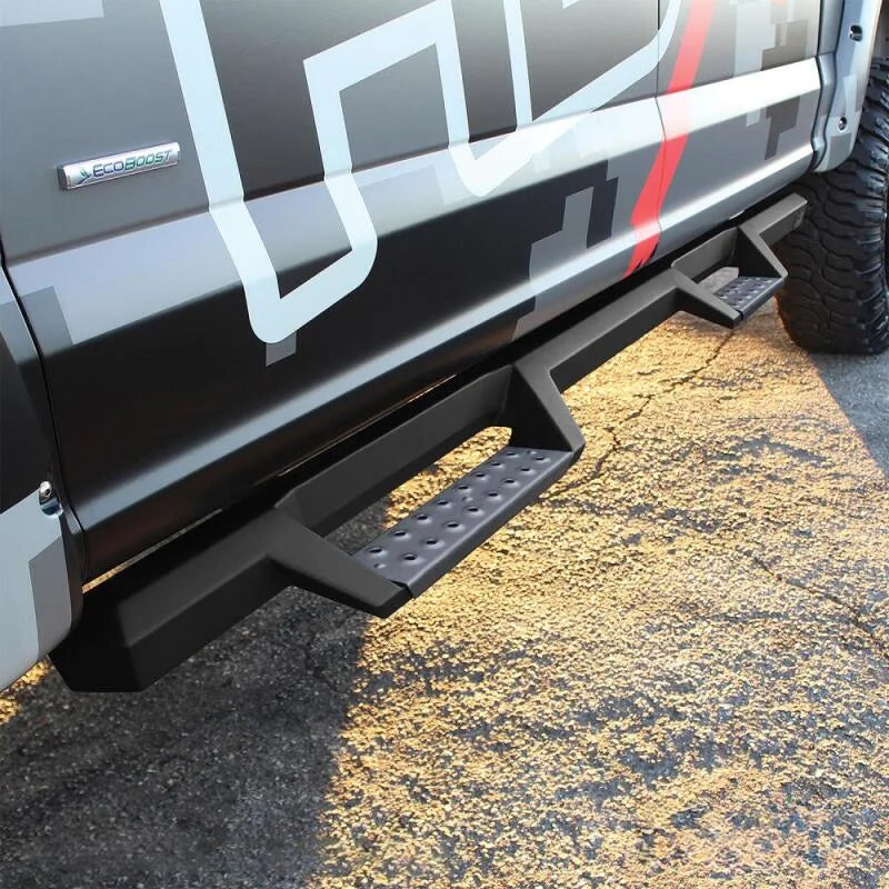 Westin/HDX Stainless 15-18 Ford F-150 SC/17-18 F-250/F-350 CC Drop Nerf Step Bars - Textured Black - Side View