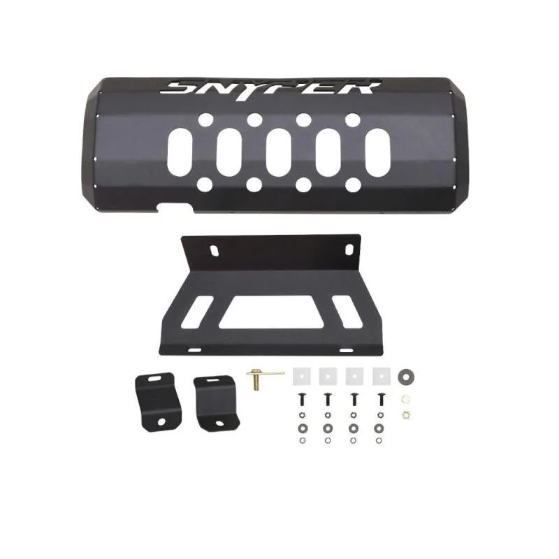Westin/Snyper 07-17 Jeep Wrangler Muffler Skid Plate - Textured Black - Installation View