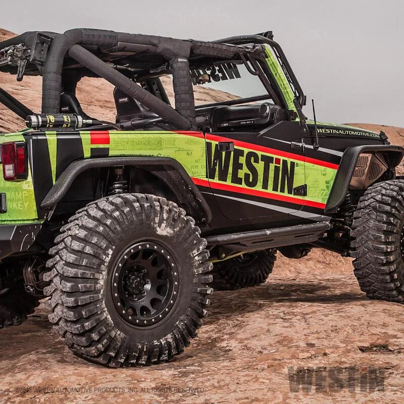 Westin/Snyper 07-17 Jeep Wrangler Triple Tube Rock Rail Steps - Textured Black - Back View