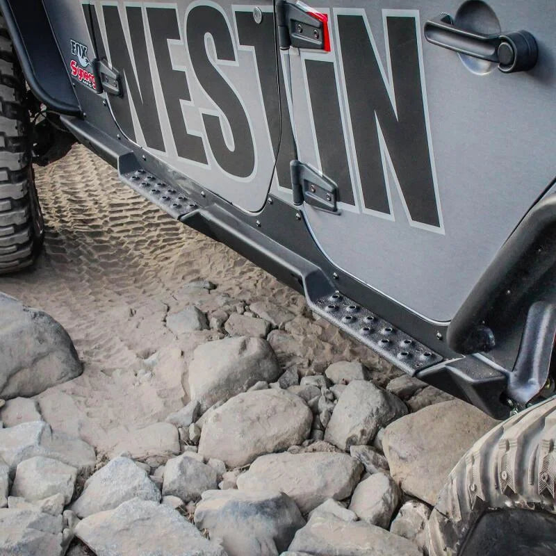 Westin/Snyper 07-17 Jeep Wrangler Unlimited Rock Slider Steps - Textured Black - Installation View