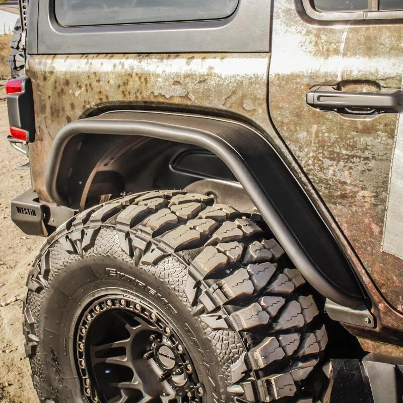Westin/Snyper 18-20 Jeep Wrangler Tube Fenders - Rear - Textured Black - Installation View