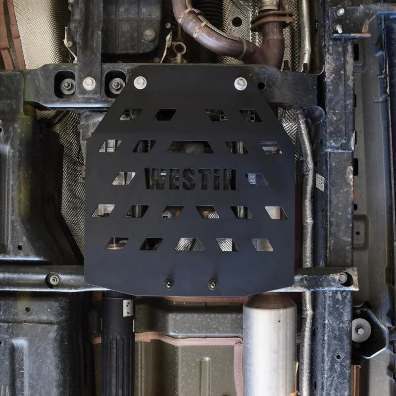 Westin/Snyper 18-21 Jeep Wrangler JL Transfer Case Skid Plate - Textured Black - Back View