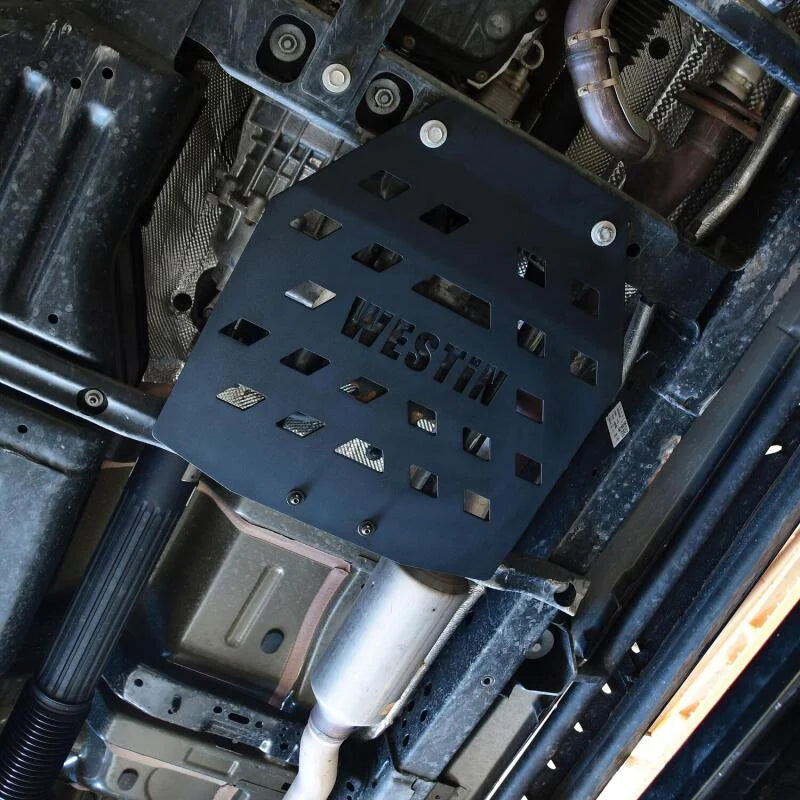 Westin/Snyper 18-21 Jeep Wrangler JL Transfer Case Skid Plate - Textured Black - Installation View