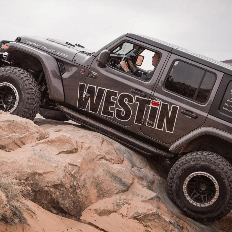 Westin/Snyper 2018+ Jeep Wrangler JL Unlimited 4DR Triple Tube Rock Rail Steps - Textured Black - Back View