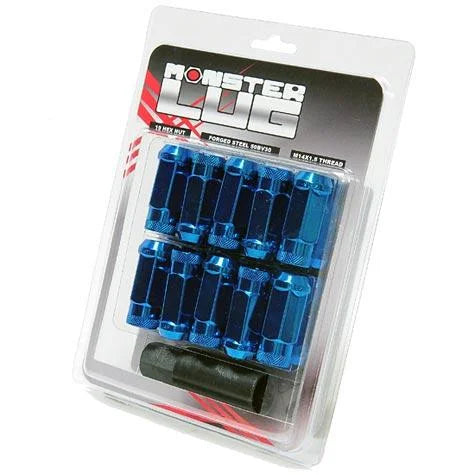 Wheel Mate Monster Locking Lug Nut Set of 4 - Blue 14x1.50 - Side View