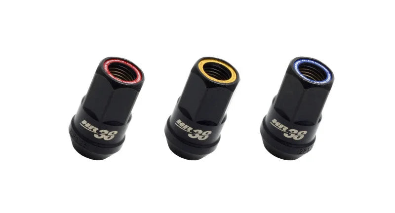 Wheel Mate Muteki HR38 Open End Lug Nuts 12x1.25 Black Chrome / Red Ring - Side View